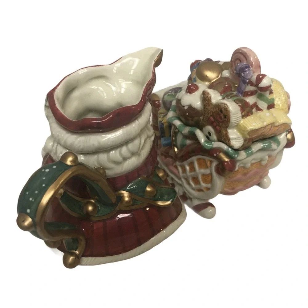 Fitz and Floyd Santa Sleigh Creamer Sugar Set Red White One Size Holiday